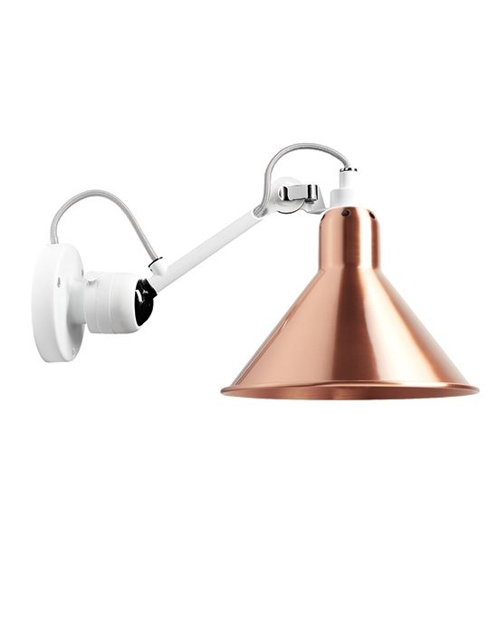 Lampe Gras 304 Small Wall Light White Arm Copper Shade With White Interior Conic Hardwired