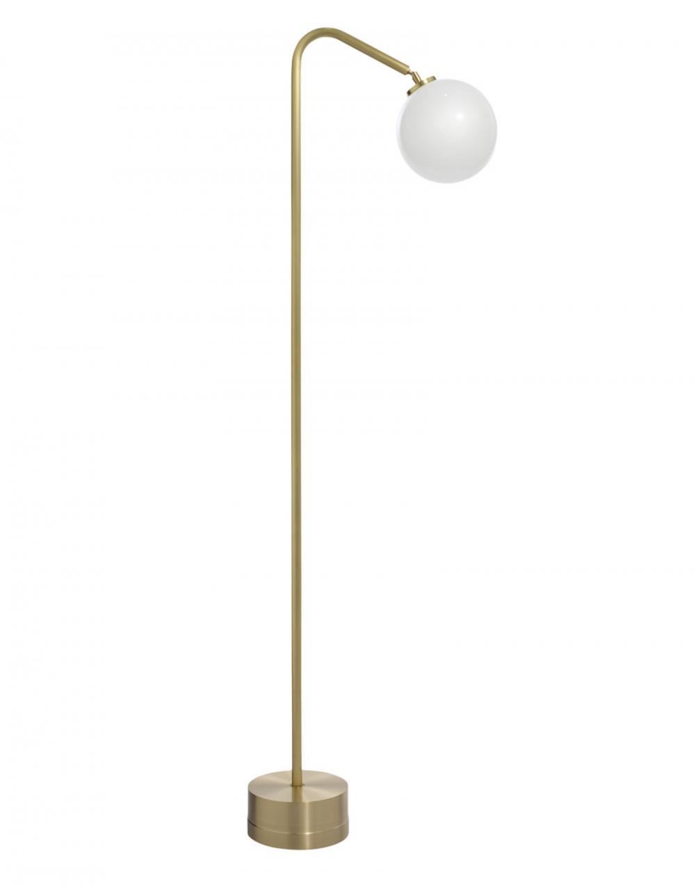 Oscar Floor Light Satin Brass Stem With Satin Brass Base And Opal Glass Shade