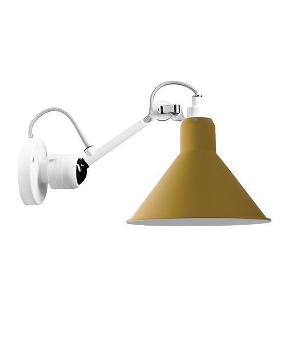 Lampe Gras 304 Small Wall Light White Arm Yellow Shade Conic Hardwired
