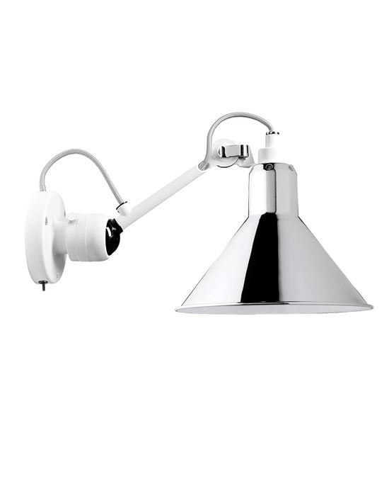 Lampe Gras 304 Small Wall Light White Arm Chrome Shade Conic Integral Switch