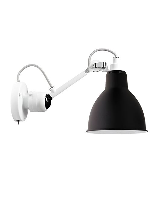 Lampe Gras 304 Small Wall Light White Arm Black Shade Round Shade Integral Switch