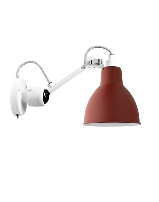 Lampe Gras 304 Small Wall Light White Arm Red Shade Round Shade Integral Switch