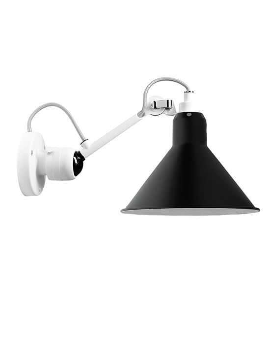 Lampe Gras 304 Small Wall Light White Arm Black Shade Conic Hardwired
