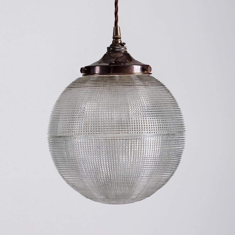 Old School Electric Prismatic Globe Pendant Light Small Antique Brass Clear Designer Pendant Lighting