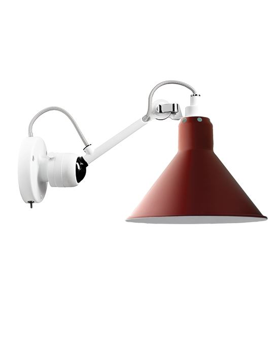 Lampe Gras 304 Small Wall Light White Arm Red Shade Conic Integral Switch