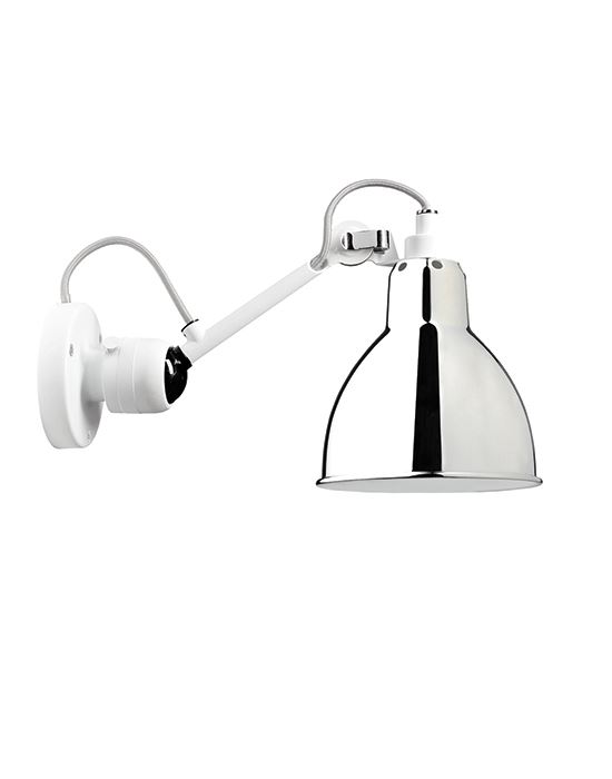 Lampe Gras 304 Small Wall Light White Arm Chrome Shade Round Shade Hardwired