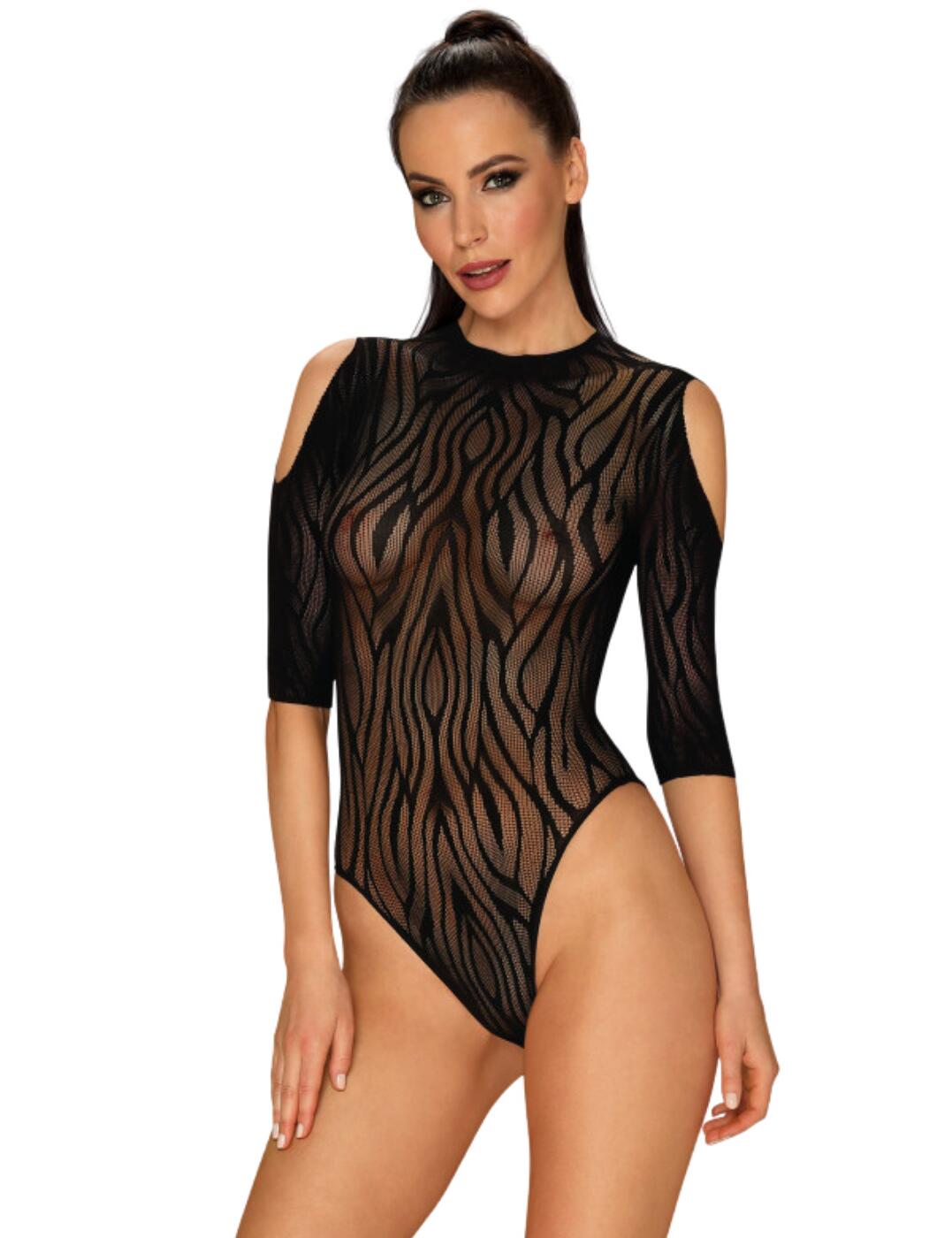 Completely irresistible is exactly what you'll be in this teddy by Obsessive. It features an all-over zebra pattern made completely from a sheer fabric which will reveal your greatest features or pair with a bra for additional coverage. The teddy has a large sexy cut-out at the back and on the 3/4 sleeves which create an eye-catching look. It has a high-leg design with medium rear coverage that elongates the legs and showcases your beautiful figure.  Teddy High-neck design Fully sheer fabric with zebra print Large back cut-out 3/4 sleeves Medium rear coverage Country of origin: Taiwan Composition: 90% Nylon &pipe; 10% Elastane Listed in UK sizes  56542-100312-1304767 B130 Body