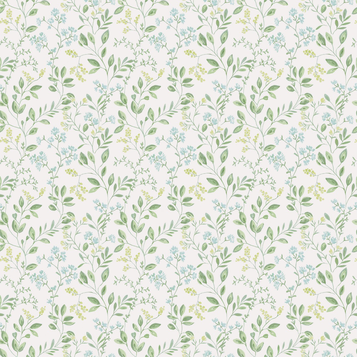 Just Kitchens Spring leaf trail Wallpaper Green Blue Galerie G45457