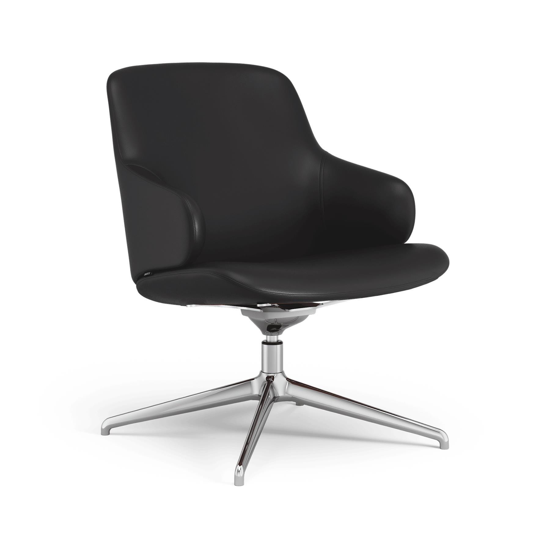 Swedese Amstelle Easy Chair Swivel Polished Aluminium Soft Black Leather Designer Furniture From Holloways Of Ludlow