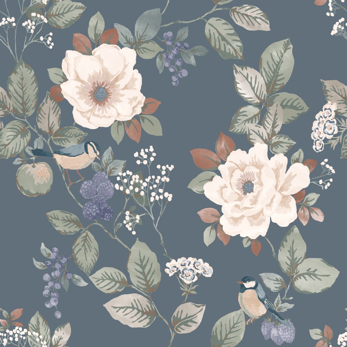 Belgravia Decor Bramble Wallpaper 10m x 53cm Blue, Blue