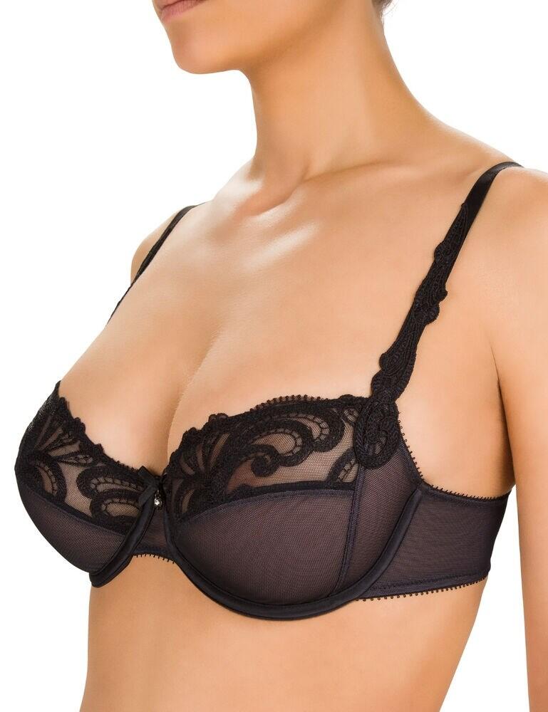Feel glamorous in this luxury Felina underwire bra. Part of the Sparkle range this bra beautifully combines lace embroidery with a semi-sheer mesh. The 3 part cups will give full support and boost you in and up. The small details are what makes this bra so perfect, from the lace details across the bust and up the straps and the crystal stone between the cups. Check out the full Sparkle range to get a complete look.  Elegant and premium style Full cup fit Underwired for support and lift Non-padded to show off your natural shape Adjustable straps and hook and eye fastening for a perfect fit Composition:- 62% polyamide &pipe; 24% polyester &pipe; 14% elastane Listed in UK sizes  47388-86467-1155319 0825864 3/4 Cup Bra