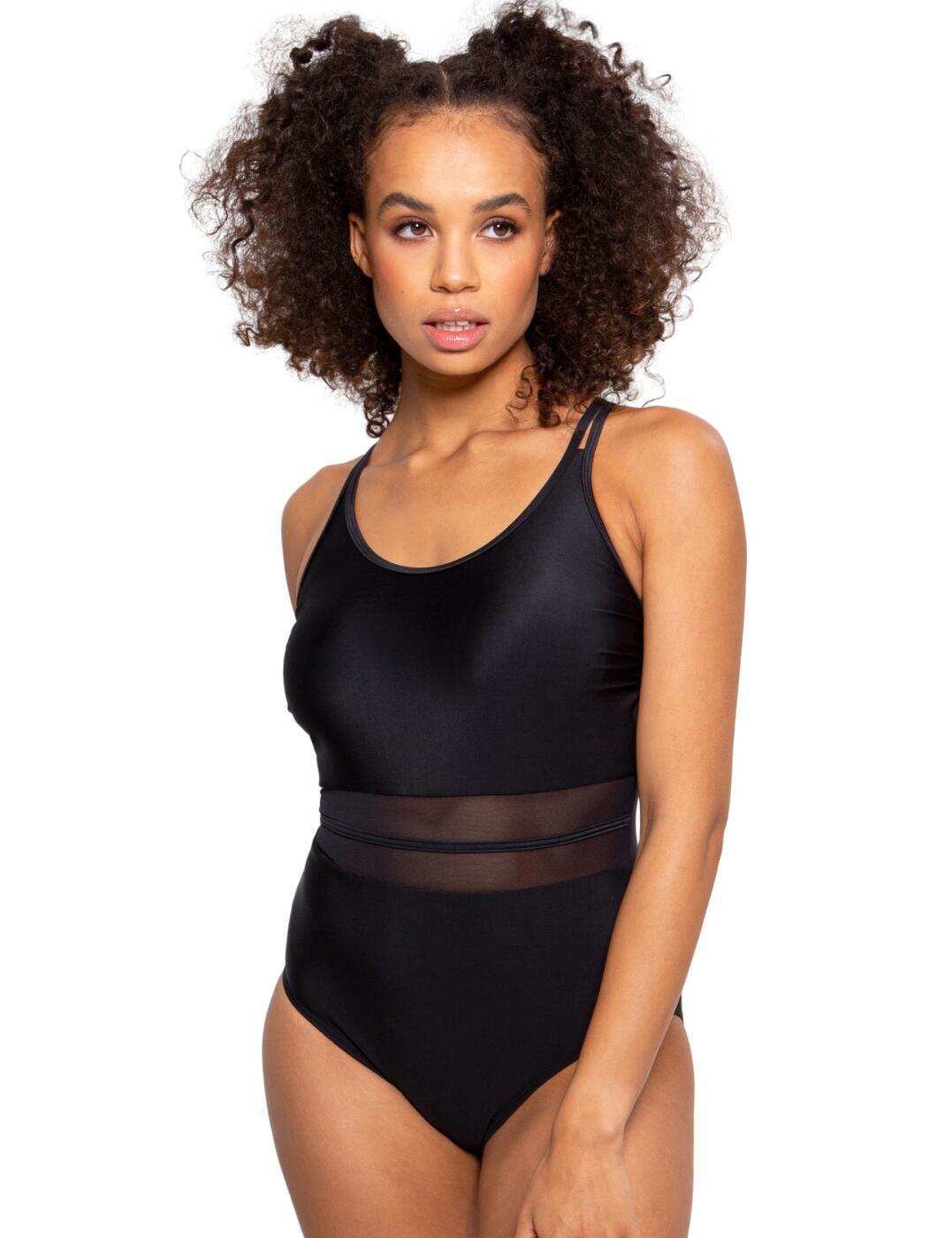 Sports swimwear, just upgraded. This swimsuit from the Energy range by Pour Moi offers feminine features as well as a durable swimsuit. The straps start off at the front as a double strap, before joining at the rear for a cross back style which adds a simplistic heir of style to the piece as well as creating a supportive back. The mesh segments in the middle wrap around to create a belted style as well as slight skin exposure. A scooping neckline feature is added for that femininity whilst still ensuring a secure fit. Open back detailing is added for a modern style. Full rear coverage is also offering in the piece for added comfort.  Cross back straps Adjustable straps Scooping neckline Mesh segments Open back Full rear coverage Country of origin: China Composition: 82% Recycled Polyamide &pipe; 18% Elastane Listed in UK sizes  58803-103312-1350702 1436  Swimsuit