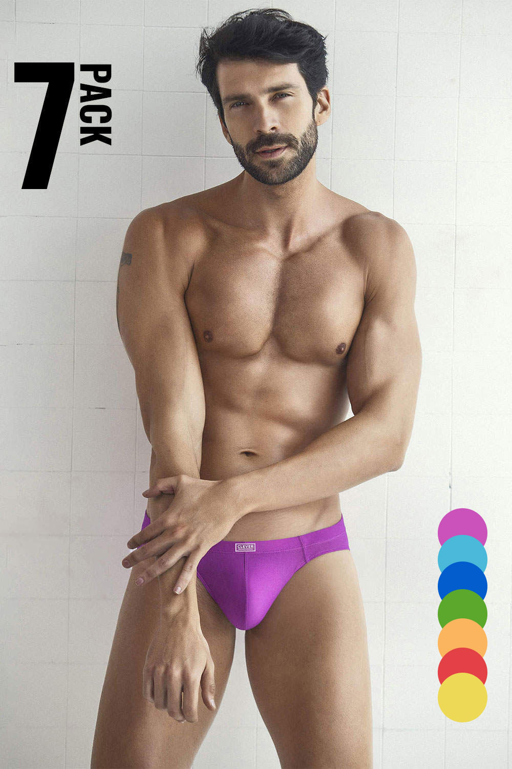Shop Clever Moda 7 Pack Brief men’s underwear bikinis for every day of the week. Silky male micro slips in bright colours – shapely pouch low rise fit