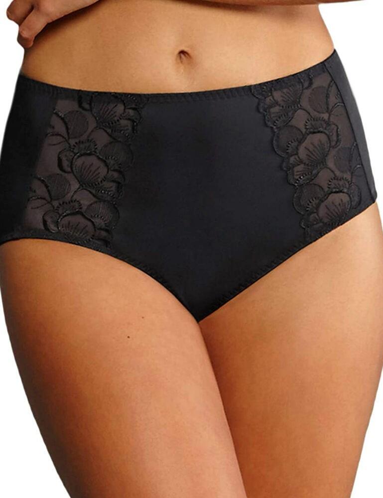 Feel comfortable all day long in this gorgeous high waist brief from the Lucia range by Anita. This brief features gorgeous embroidered panels for a very feminine look. The popular high-waist style is very flattering as it covers the tummy and helps tuck in the waist. This brief offers good rear coverage. Pair with matching items from the Lucia range to complete the look.