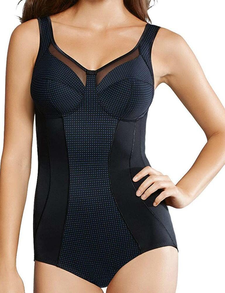 Feel amazing in this gorgeous corselet from the Clara Art range by Anita Comfort. This body features a simple yet chic design, which makes it perfect for everyday. Semi-sheer panels and a dainty bow add extra hints of femininity to this corselet. The cups are non-wired and non-padded for a very natural and feminine fit and feel. This corselet offers good rear coverage and also makes the body look amazing. The wide straps are adjustable, allowing for an individual fit.