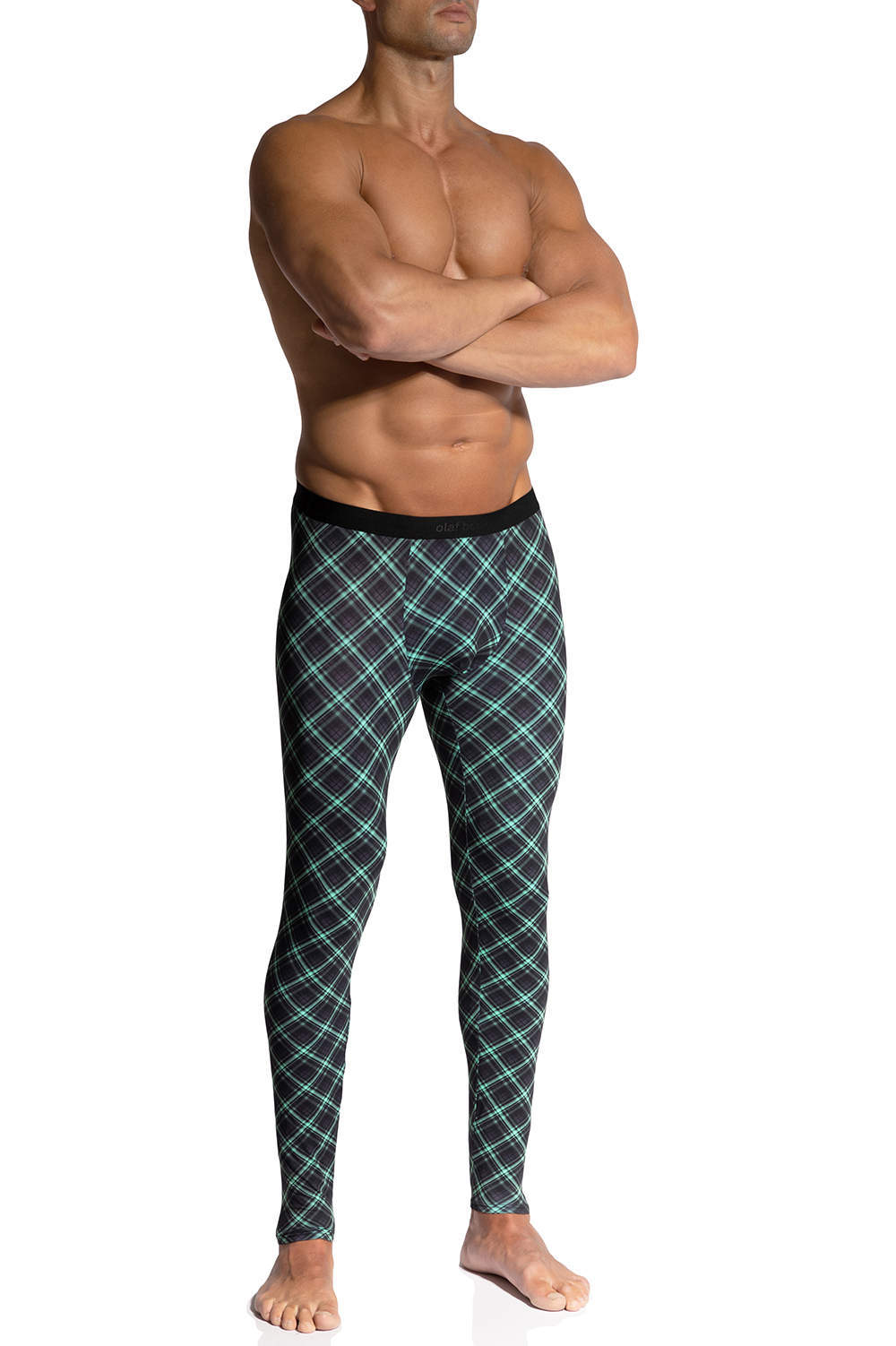 Olaf Benz RED2426 Long John men’s underwear legging in fine silky plaid checks. Shop lightweight male meggings with subtle unlined pouch. Buy online