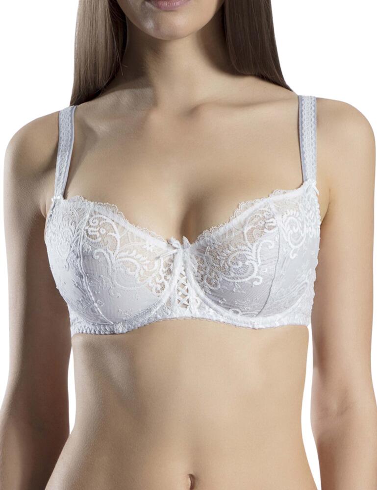 Add a touch of elegance to your lingerie drawer with Aubade. Luxurious French lingerie at its best, the Courbes Divines collection boasts elegant Leavers lace upon sheer, rigid tulle. The comfort half-cup bra provides excellent support for a fuller bust, while also creating a push-up effect without the need for padding. Finished with lacing and bow detail between the cups for a glamorous touch. The shoulder straps are fully adjustable and this fabulous bra fastens with a hook and eye closure. Complete the set with the matching coordinates.  Elegant and chic design Lace adornments Underwired, non-padded cups Adjustable straps Hook and eye closure Composition: 100% Polyamide Listed in UK sizes  47486-86586-1171436 OA14-02 Half Cup Bra