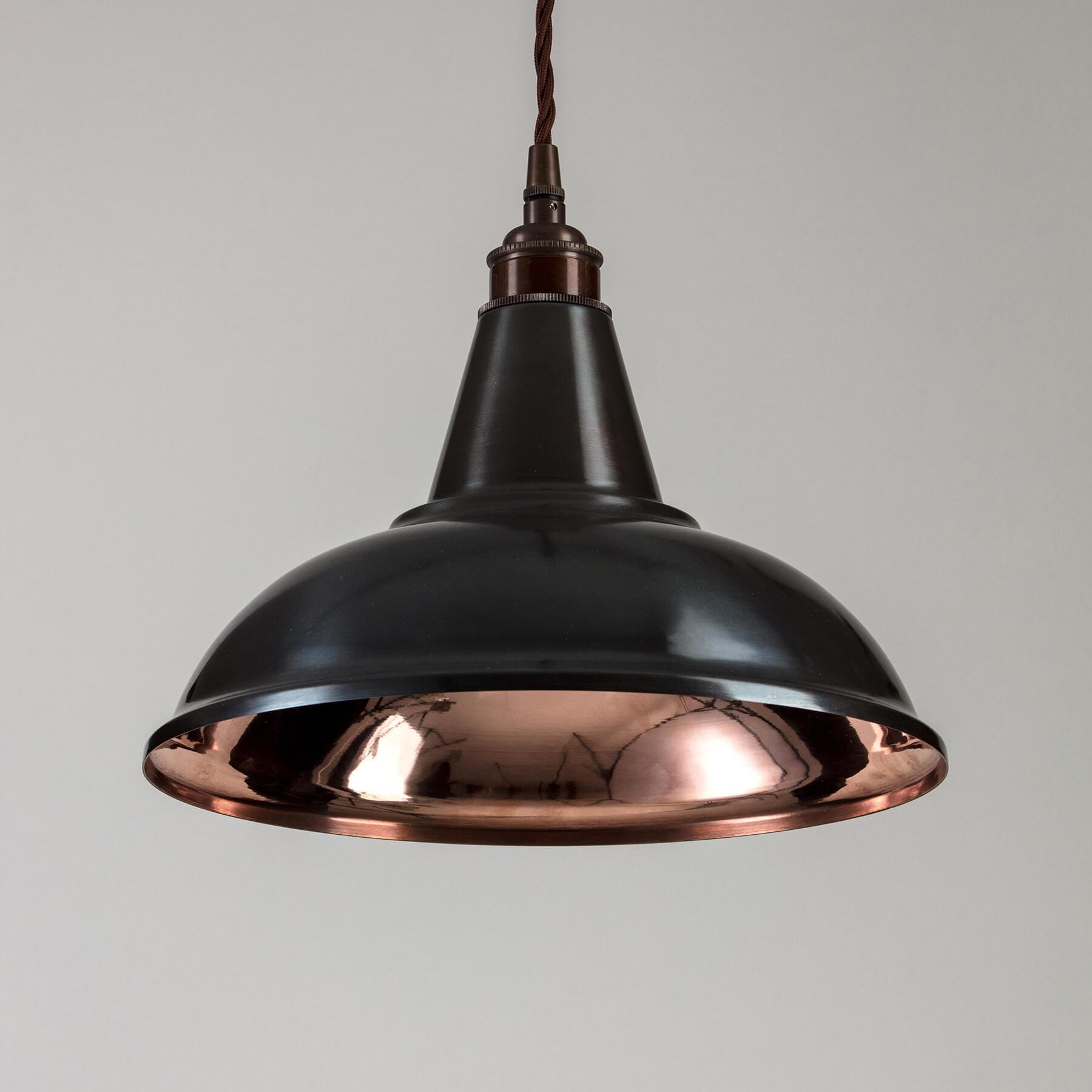 Old School Electric Factory Pendant Light Raw Steel With Copper Interior Brown Designer Pendant Lighting