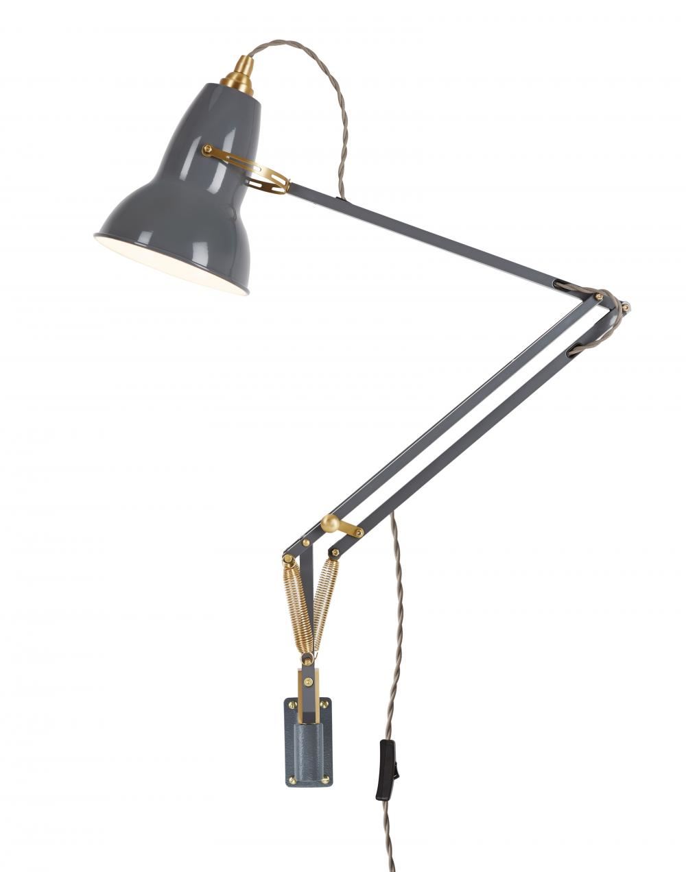 Anglepoise Original 1227 Extended Wall Lamp Original Elephant Grey Brass Detail