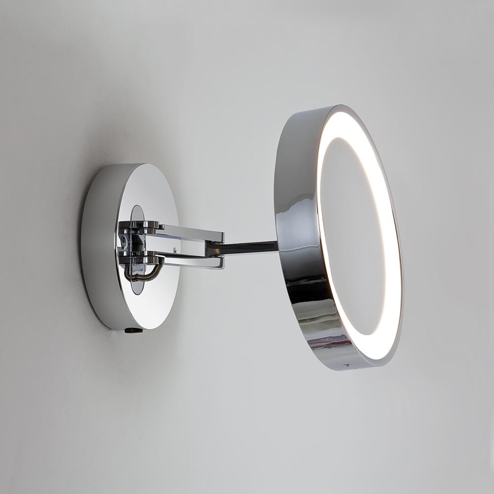 Catena Round Illuminated Mirror Bathroom Lighting Silver With Adjustable Arm
