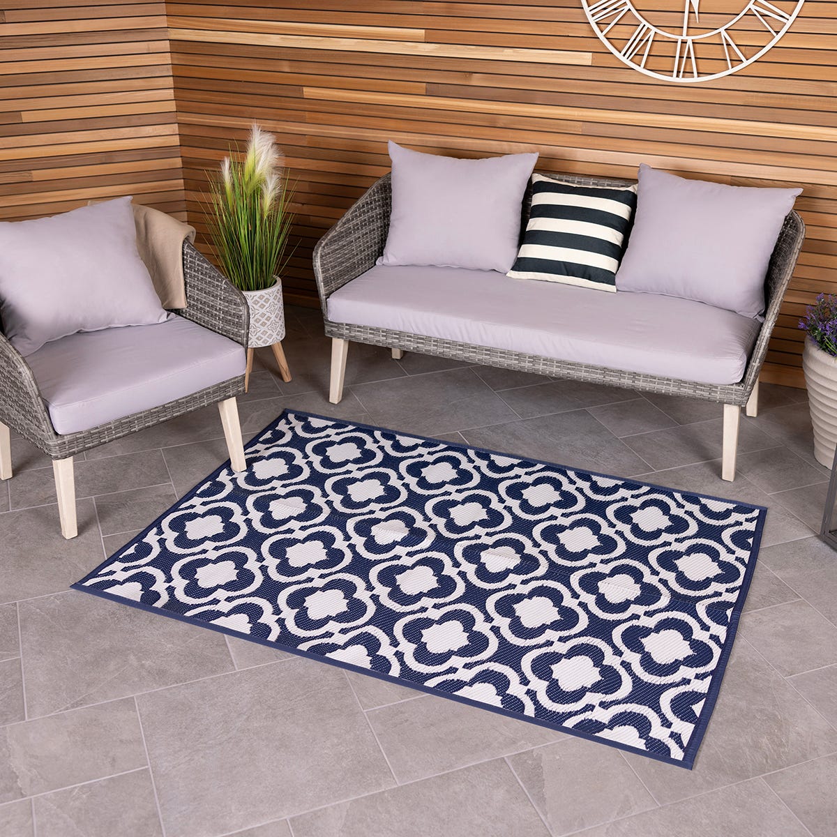 Moroccan Weatherproof Rug Navy Blue