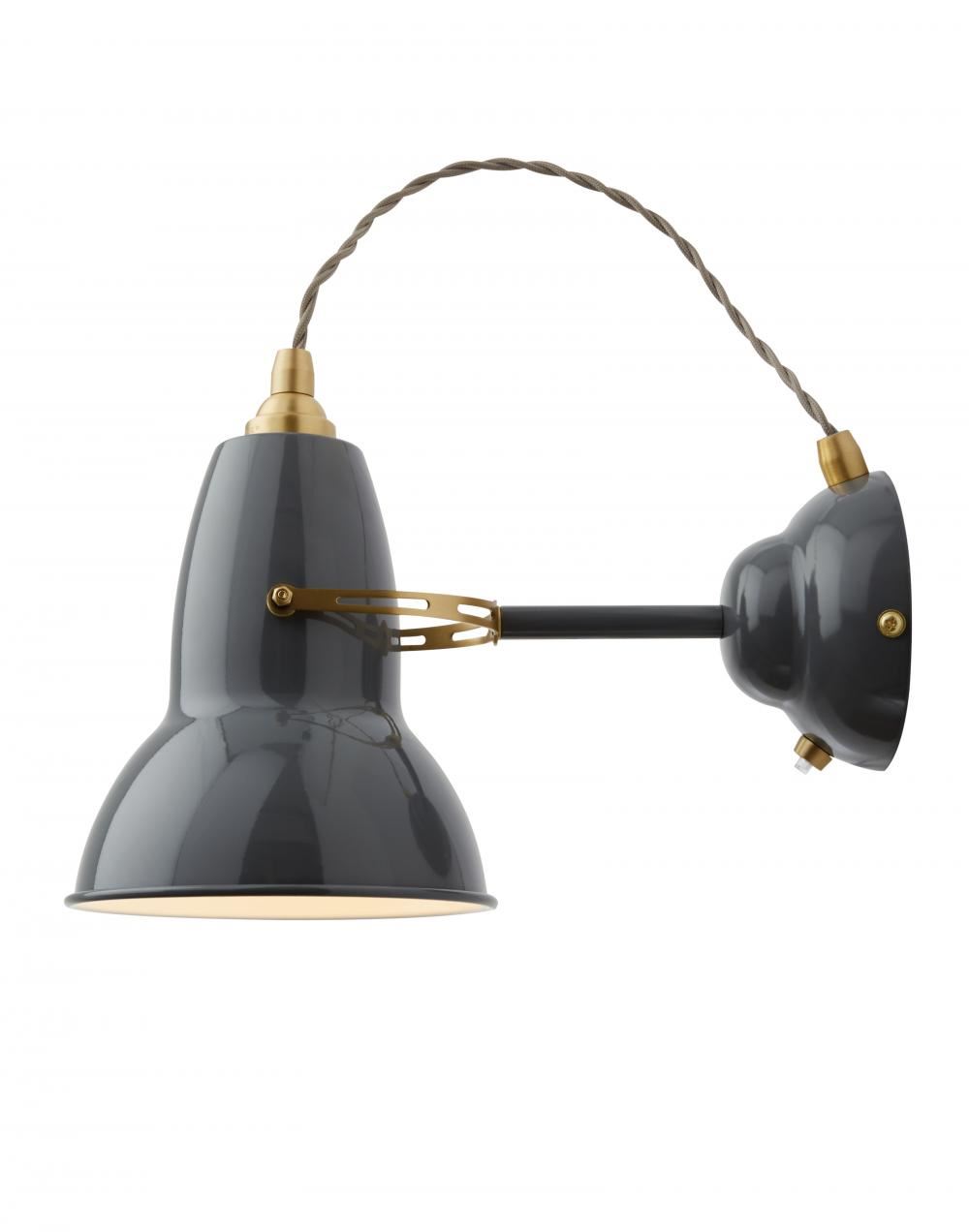 Anglepoise Original 1227 Short Wall Light Original Elephant Grey Brass Detail