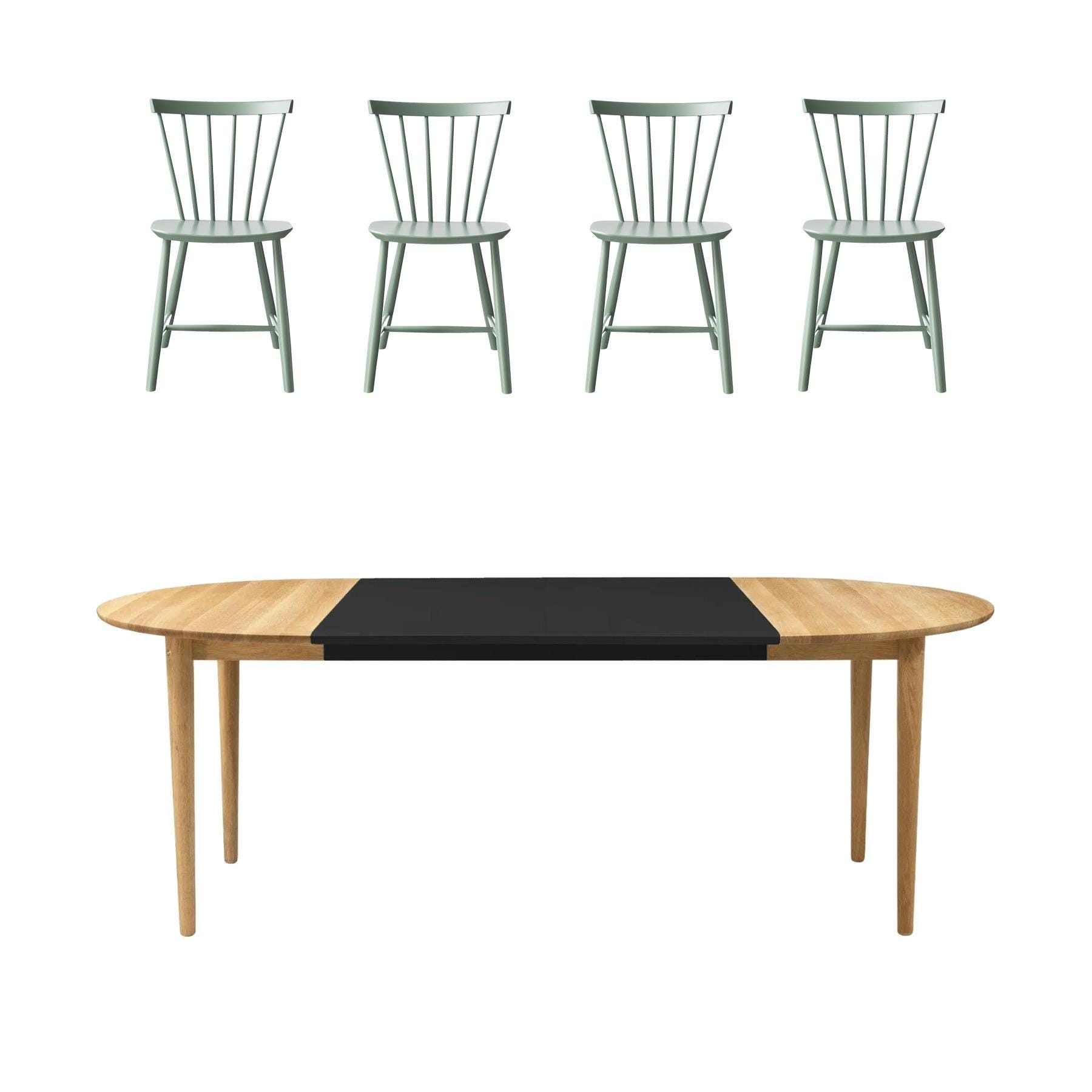 Fdb Mobler Kitchen Dining Table Bundle C62e J46 Dusty Green 2 X Black Extension Leaf Designer Furniture From Holloways Of Ludlow