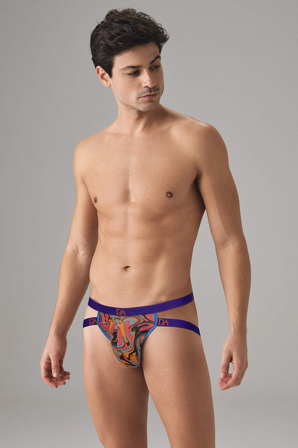 Shop Doreanse 1092 Jockstrap men’s underwear slips. Sexy backless male jock briefs – multicolour cotton pouch and purple straps. Buy online today