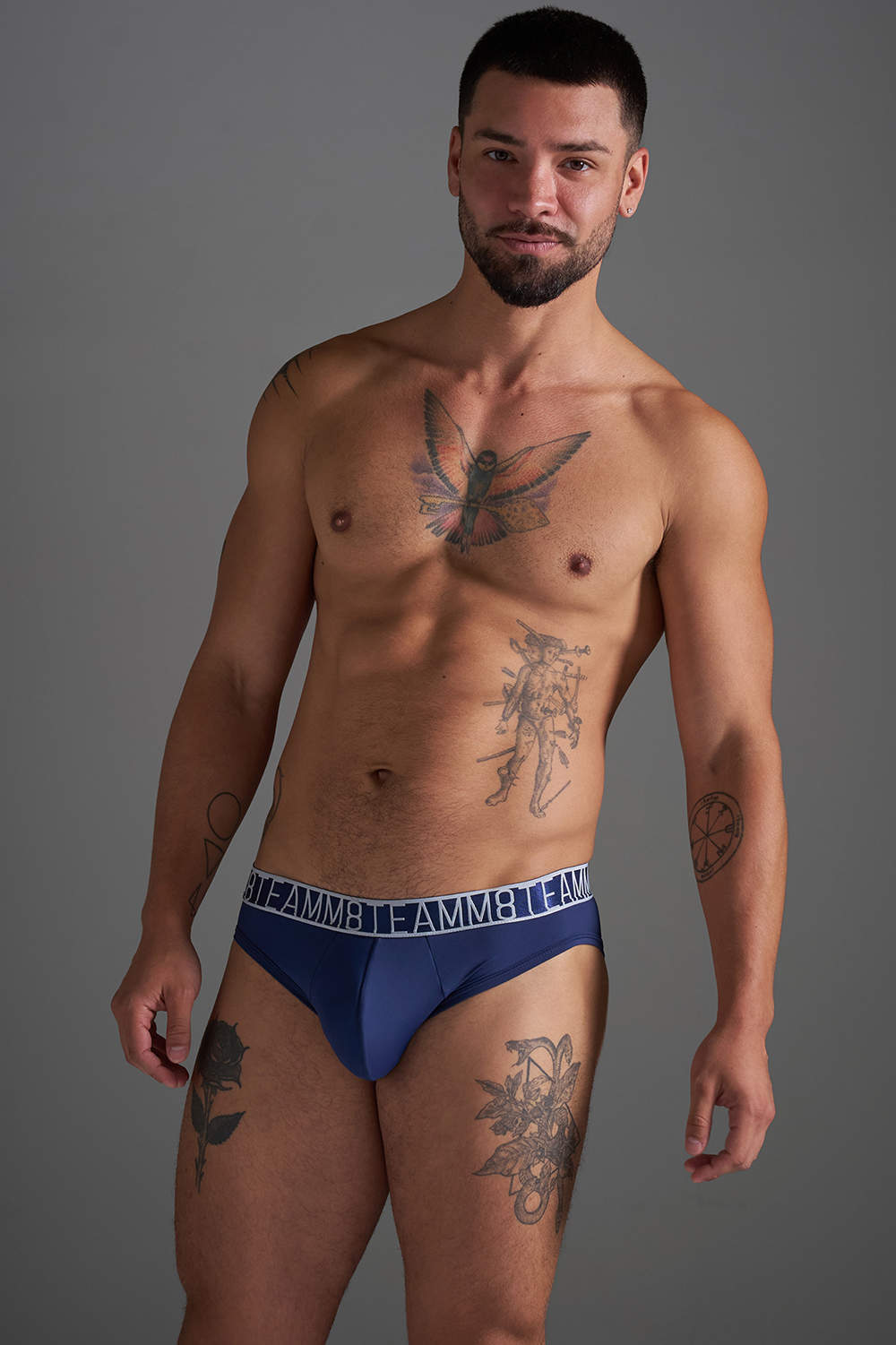 Shop quick dry TEAMM8 Shade Brief men’s underwear mini slip. Silky hipster fit male bikini - lined pouch and cheeky rear. Super stretch hipster undies