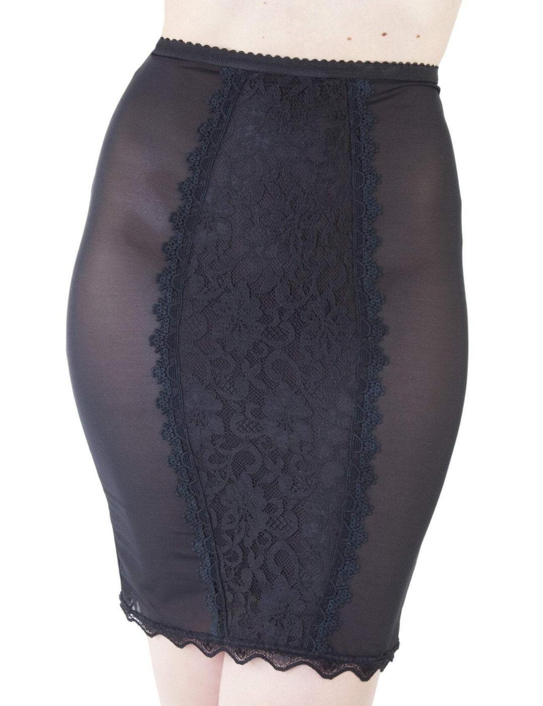 Feel powerful in this stunning skirt from the Bettie Page range by Playful Promises. The retro inspired piece is made entirely from powermesh to help accentuate the curves and offer a smoothing touch, but also means it is delectably sheer throughout. The centre panel of the piece is a vintage-inspired lace, framed in a scallop trim. At the back there is a lace up section, which is adjustable so you can find your perfect fit, and is created in a corset-style effect. It ties at the waist so that the bow sits on your waistline for easy dressing.  Retro-inspired Sheer powermesh Vintage lace panel Scallop trims Lace-up sectioning Ties at waist Adjustable tie section to find best fit Country of origin: China Composition: Main 1: 80% Polyamide &pipe; 20% Elastane Composition: Main 2: 87% Polyamide &pipe; 13% Elastane Listed in UK sizes  59044-103644-1358118 BPCC031 Shaping skirt