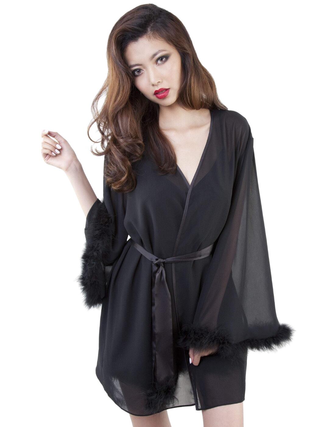 Mix elegance with a little spice with this stunning addition to your lingerie drawer. This robe comes to you from Playful Promises. The piece delicately drapes over your curves with a sheer touch. Cinched in at the waist with a tie belt to accentuate your curves. The sleeves are slightly flared, but style wide for an heir of vintage glamour. Perfectly finished with a faux fur trim around the sleeve to add unmissable drama to the piece.  Sheer Thigh high Cinches at waist with belt tie Slight flared, wide sleeves Vintage glamour Faux fur trim Country of origin: China Composition: 100% Polyester Listed in UK sizes  59024-103621-1358152 BP009B Robe