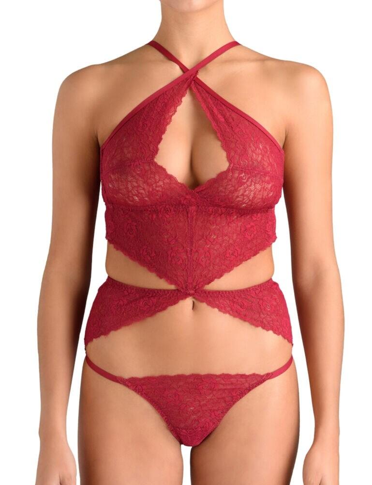 Wrap yourself in romantic lace and bold geometric shapes with the Marilyn bodysuit by Muse by Coco de Mer. Focus is given to all the right places with enticing cut-outs and a seductively bareback. Enjoy wireless comfort and natural shape with its soft, lacy cups. Treat yourself to this passion igniting piece!  Clasp fastening at the back Stretch lace Adjustable cross-over shoulder straps Keyhole at chest Cut-outs at waist Low coverage at back Scalloped trims Care: Dry clean only Composition: 90% Polyamide &pipe; 10% Elastane Listed in UK sizes  47776-87039-1155745 MYN-022-04 Bodysuit