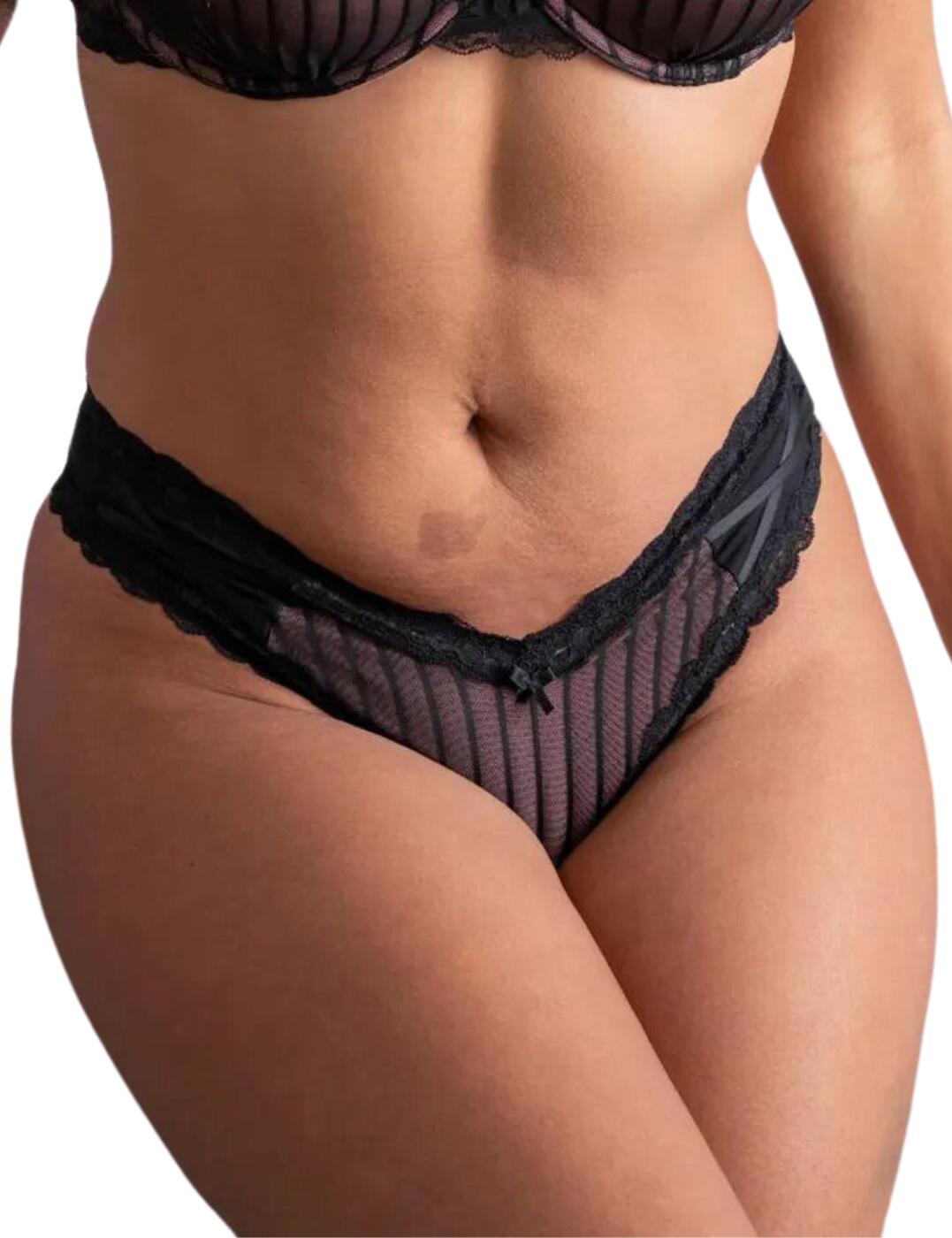 The new sultry Luxe Linear Brazilian spandex brief from Pour Moi has something for everyone. A mischievous mix of contrasting striped mesh panelling, fringed with feminine lace and bow detailing, and not forgetting the V-shaped high leg fit to compliment those curves. A playful addition to your lingerie drawer!