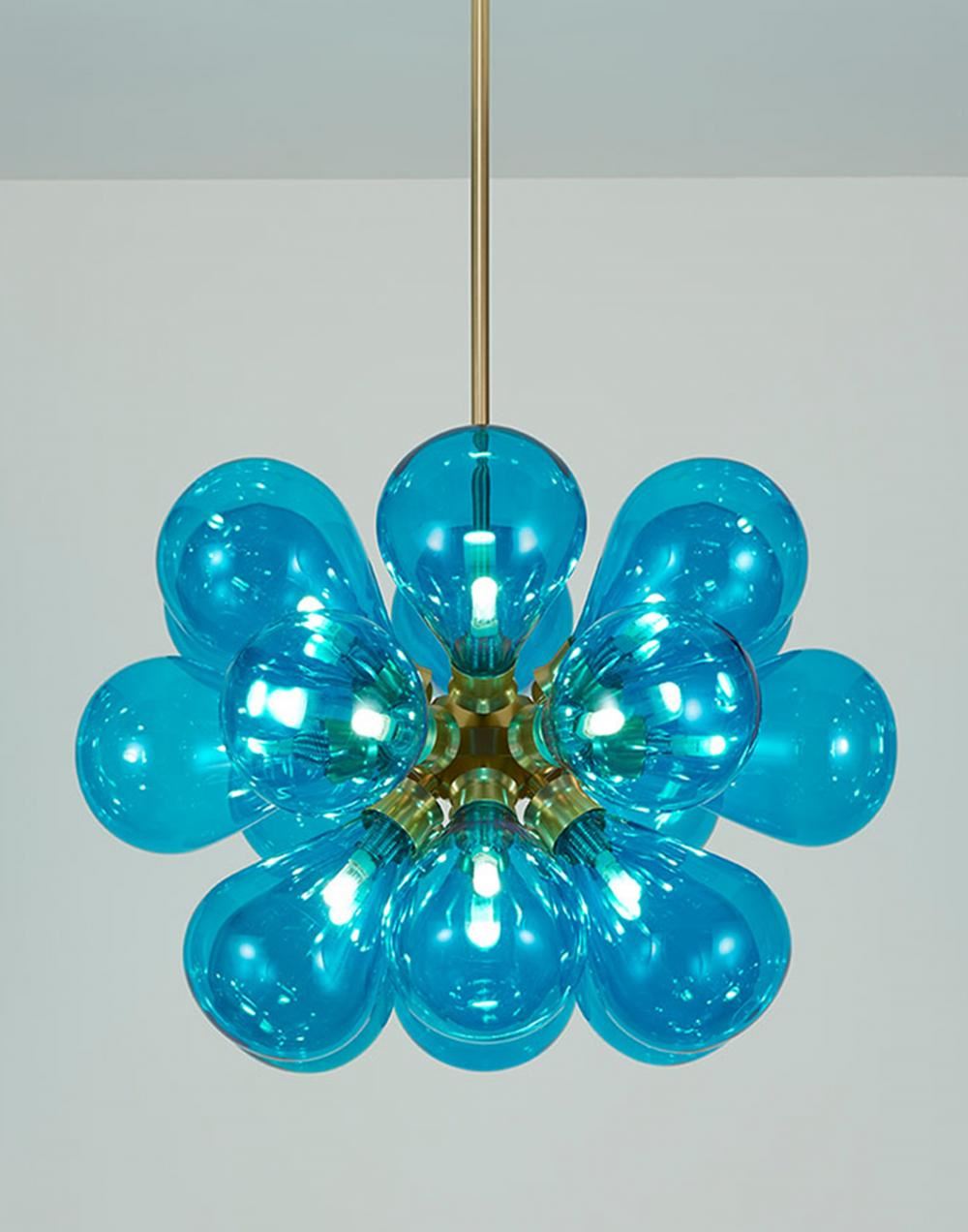 Tom Kirk Lighting Cintola Maxi Pendant Satin Gold Turquoise Brassgold Designer Pendant Lighting