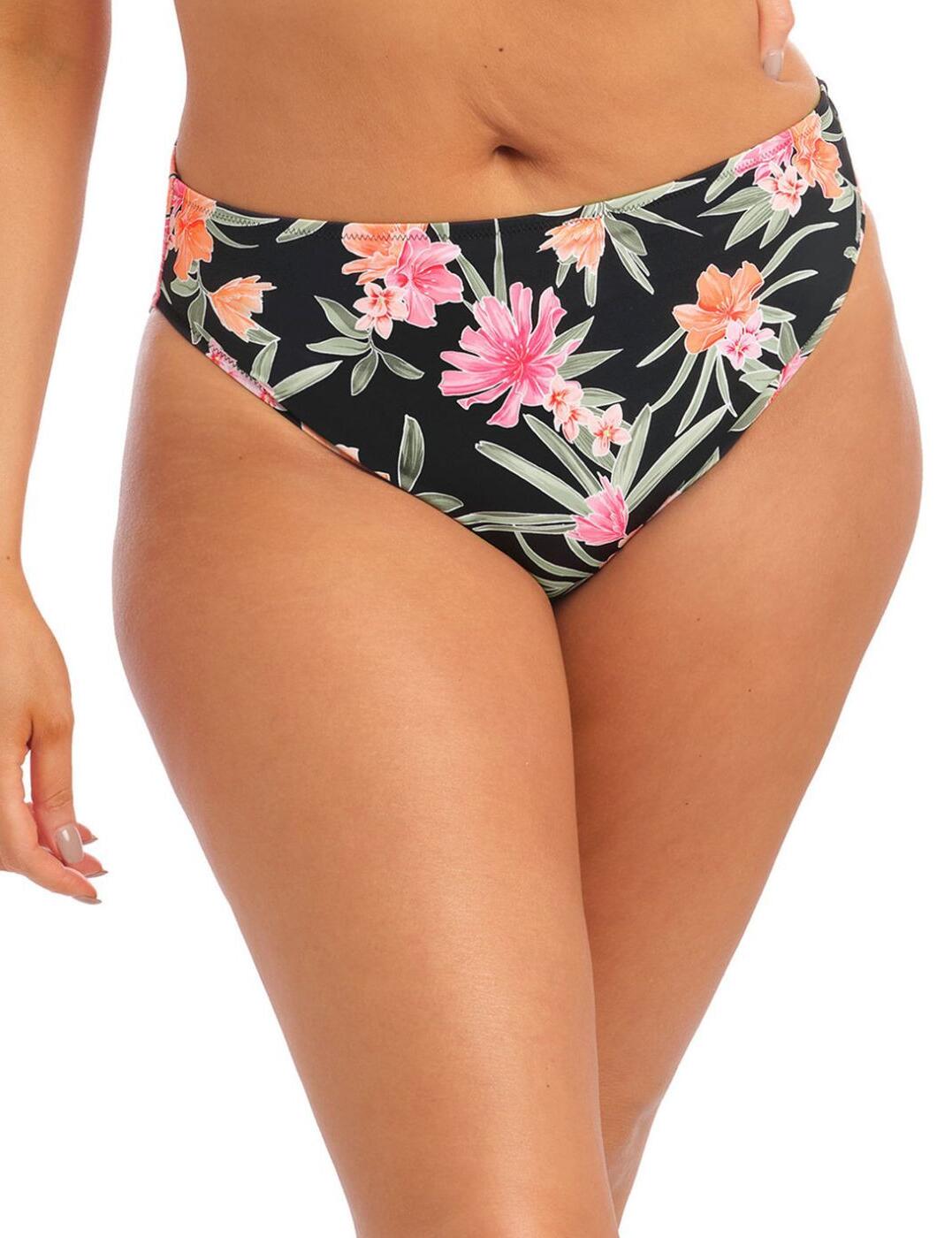 Turn up the heat this summer with the Elomi Dark Tropics Mid Rise Bikini Brief. Vibrant and bold botanical print against a deep base will make you stand out this season. The waist height brief has a high cut at the leg for added comfort and flexibility. Made from lightweight fabric with Xtra Life LYCRA technology, it is designed to keep its shape for longer than regular swimwear fabric ensuring peace of mind when playing in the waves or lounging by the pool. The fully lined design provides extra comfort against your skin. This bikini brief is perfect for women that want comfortable swimwear that looks great on them!