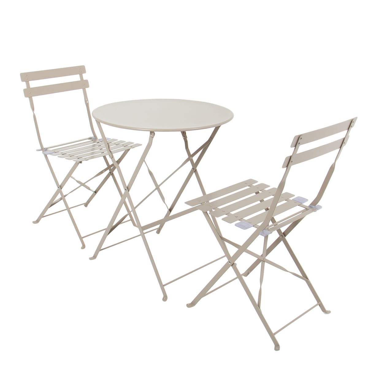 Charles Bentley 3 Piece Metal Bistro Set Garden Patio Table 2 Chairs 6 Colours Taupe