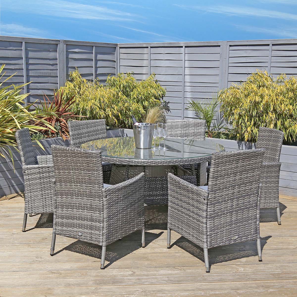 Charles Bentley 6 Piece Rattan Dining Set Grey