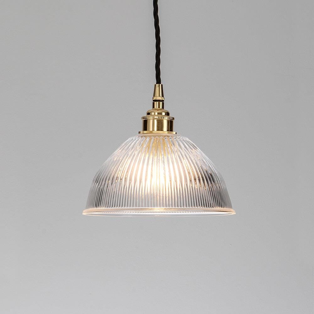 Old School Electric Prismatic Dome Pendant Light Small Black Flex With Polished Brass Fittings Clear Designer Pendant Lighting