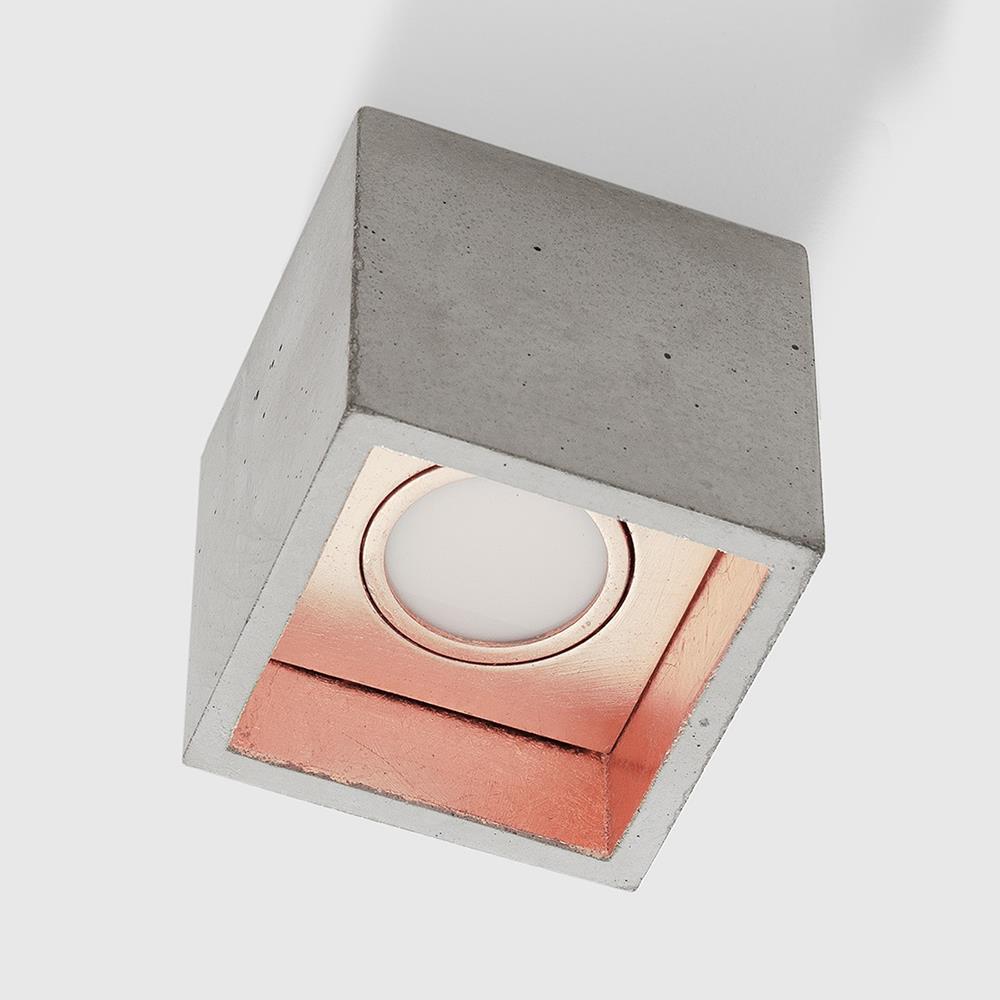 Concrete Box Ceiling Light Light Grey Concrete Copper