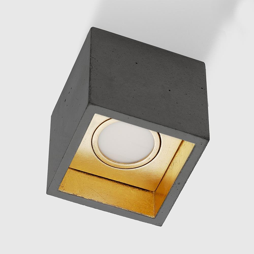 Concrete Box Ceiling Light Dark Grey Concrete Gold