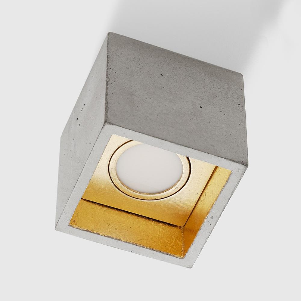 Concrete Box Ceiling Light Light Grey Concrete Gold