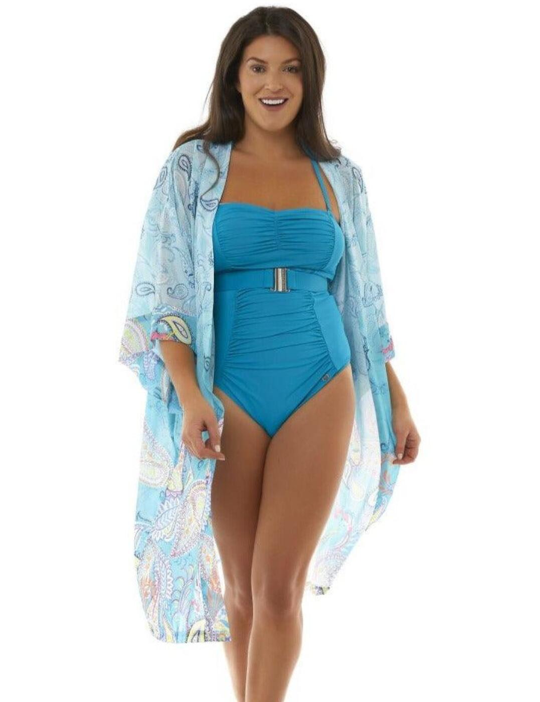 The Rosalind kimono by Seaspray is the perfect stylish addition to every woman's swimwear essentials. The non-fitted design and light chiffon fabric create a cool airy feel. The midi length and short sleeve offer you moderate coverage and the open design allows for easy wear.