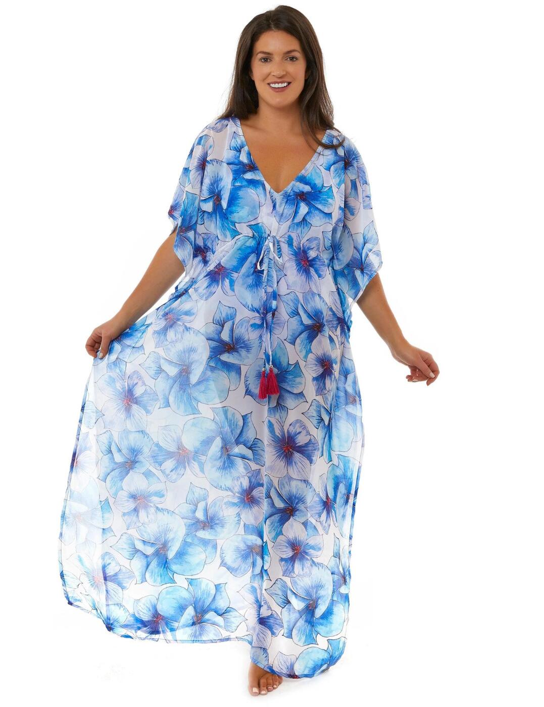 Feel glamorous and comfortable from beach to bar in the airy maxi dress from the Eleanor collection by Seaspray. The premium chiffon fabric and non-fitted design create a cooling yet covered design. The adjustable tie waistband with tassel detail adds a luxurious detail to the glamourous style.  Comfortable chic maxi dress Loose fitting design Veck neckline Adjustable tie waist Short sleeves Pull-on design Country of origin: India Composition: 100% Polyester Chiffon Listed in UK sizes  59180-103838-1357449 SY008576  Maxi Dress Cover Up