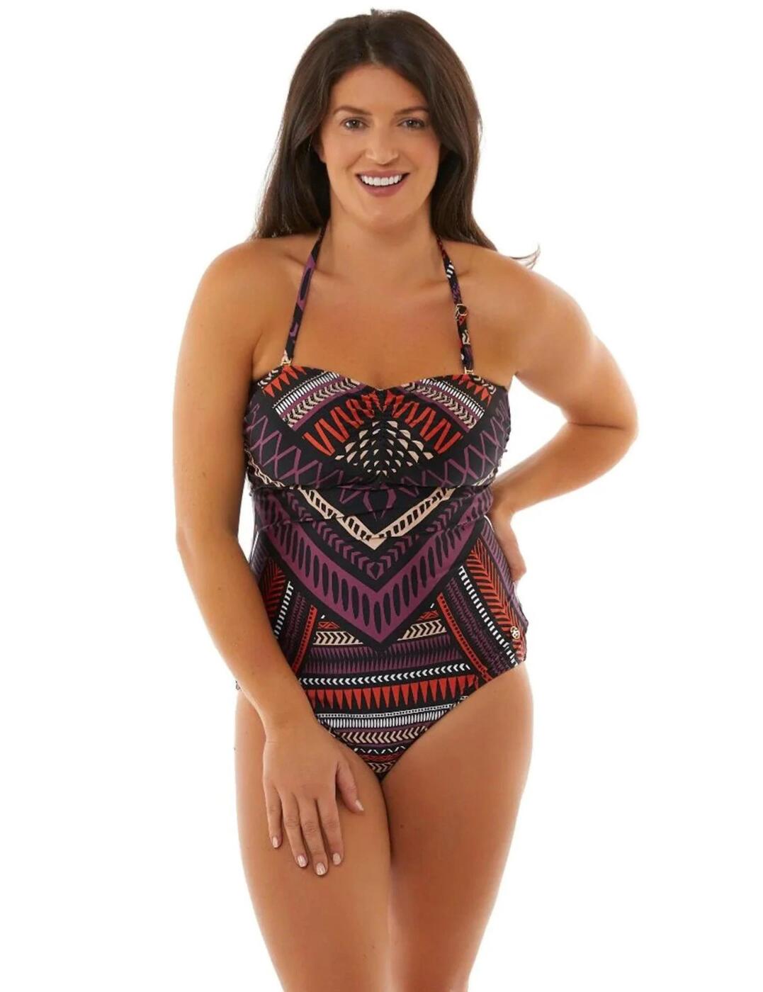 This stylish swimsuit from the Katherine collection by Seaspray boasts a classic bandeau design with bead detail for a luxuriously fashionable style. The bandeau design offers a stylish strapless look and the silicon-lined edge creates an anti-slip effect. The removable halter neck straps offer optional added support and the moulded cups create a smooth rounded shape. The innovative power mesh fabric offers tummy control to ensure you feel your utmost confident.