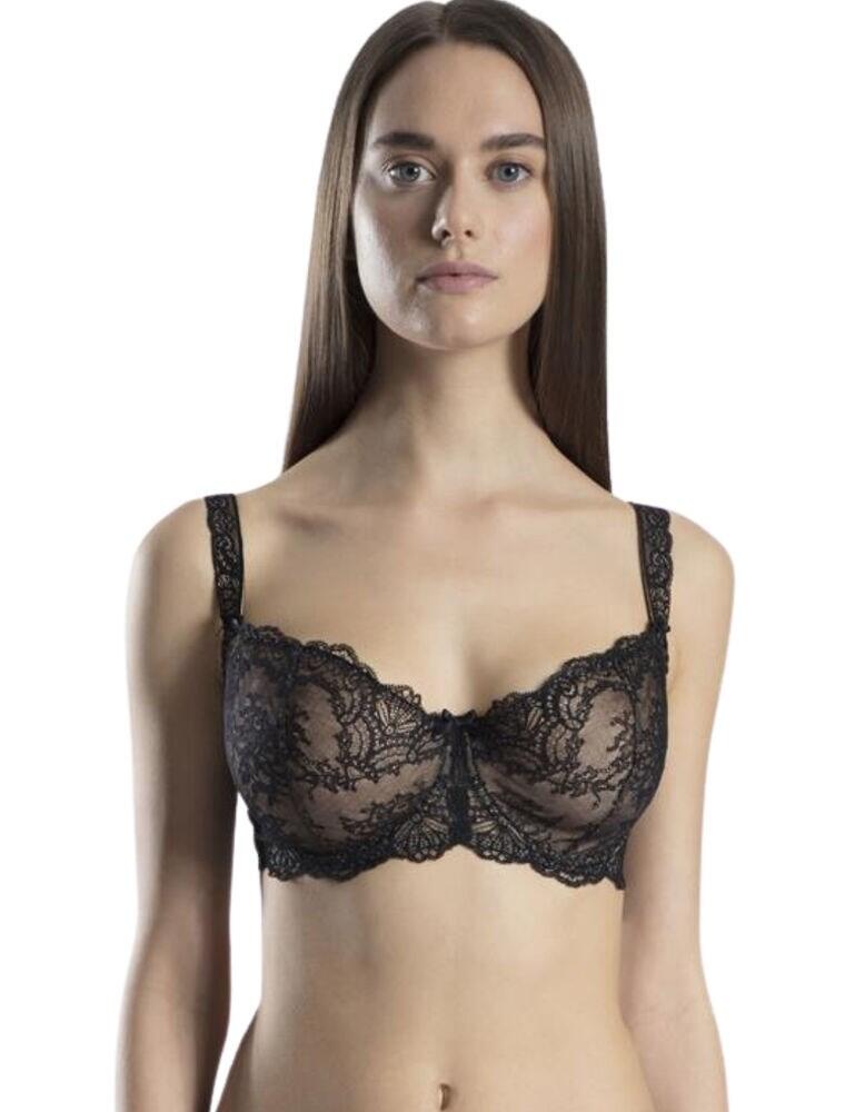 Look stunning and feel comfortable in this comfort half cup bra from the Danse Des Sens range by Aubade. This bra features stunning lace details on the cups and the straps, along with scalloped details on the underband. The half cup style is very popular as it is very flattering. This bra is underwired for support and uplift and non-padded for a natural fit and feel. This bra is designed for a larger bust, offering extra support and comfort. The straps are adjustable so that you can find your individual fit and this bra secures at the rear with a hook and eye closure. Pair with matching items from the Danse Des Sens range for a sumptuous look.  Stunning, feminine design Gorgeous lace adornments Popular half cup style Underwired, non-padded cups Great support for larger bust Adjustable straps Secures at the rear with a hook and eye Matching co-ordinates available! Composition: Lace - 89% Polyamide &pipe; 11% Polyester, Lining Back - 70% Polyamide &pipe; 30% Elastane, Cup Lining - 100% Polyester Listed in UK sizes  45876-84239-1120204 OG14-02 Half Cup Bra