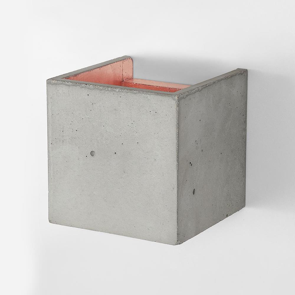 Concrete Cubic Up And Down Wall Light Light Grey Concrete Copper
