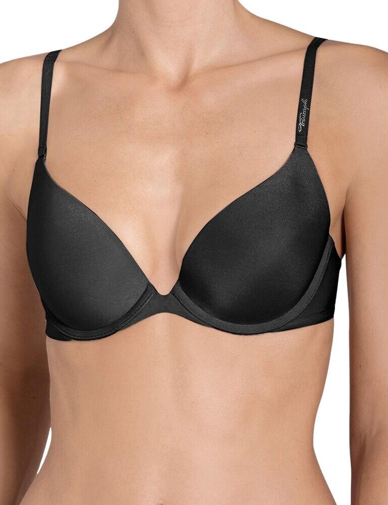 The Triumph Body Make-Up push up bra is the ultimate everyday t-shirt bra. The bra is light and with innovative spacer cup technology, it allows the body to breathe and keeps its shape. Heat-sealed edges provide maximum invisibility under clothing.  Provides good support Adjustable straps Underwired Hook and eye fastening Composition: 49% Polyester &pipe; 31% Polyamide &pipe; 20% Elastane Listed in UK sizes  47976-87360 10113533 Push Up Bra