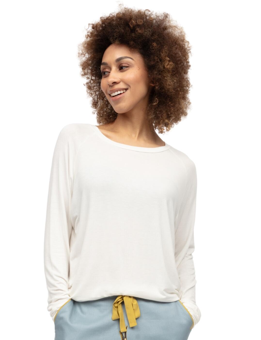 Lounge in style with this slouch jersey pyjama top from Cyberjammies' Piper range. Boasting buttery-soft, lightweight fabric, this pyjama top is a sleepwear essential for unsurpassed year-round relaxation. The top is lightly stretchy for a perfect fit, with long sleeves and a rounded front and rear neckline for that effortless, slouched style. A timeless self-fabric trim and bottom hem panel complete the look of this sustainably sourced, ethically made garment. Pair this top with any pyjama bottoms from the Piper collection for head-to-toe comfort.