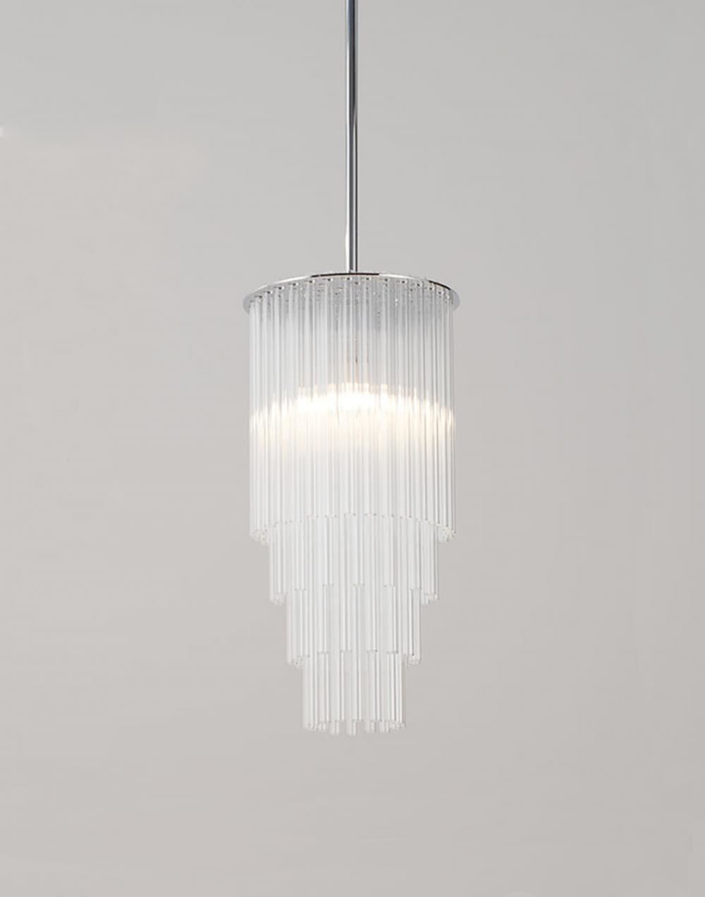 Tom Kirk Disc Pendant Clear Glass 87cm Drop Polished Chrome Silver Designer Pendant Lighting