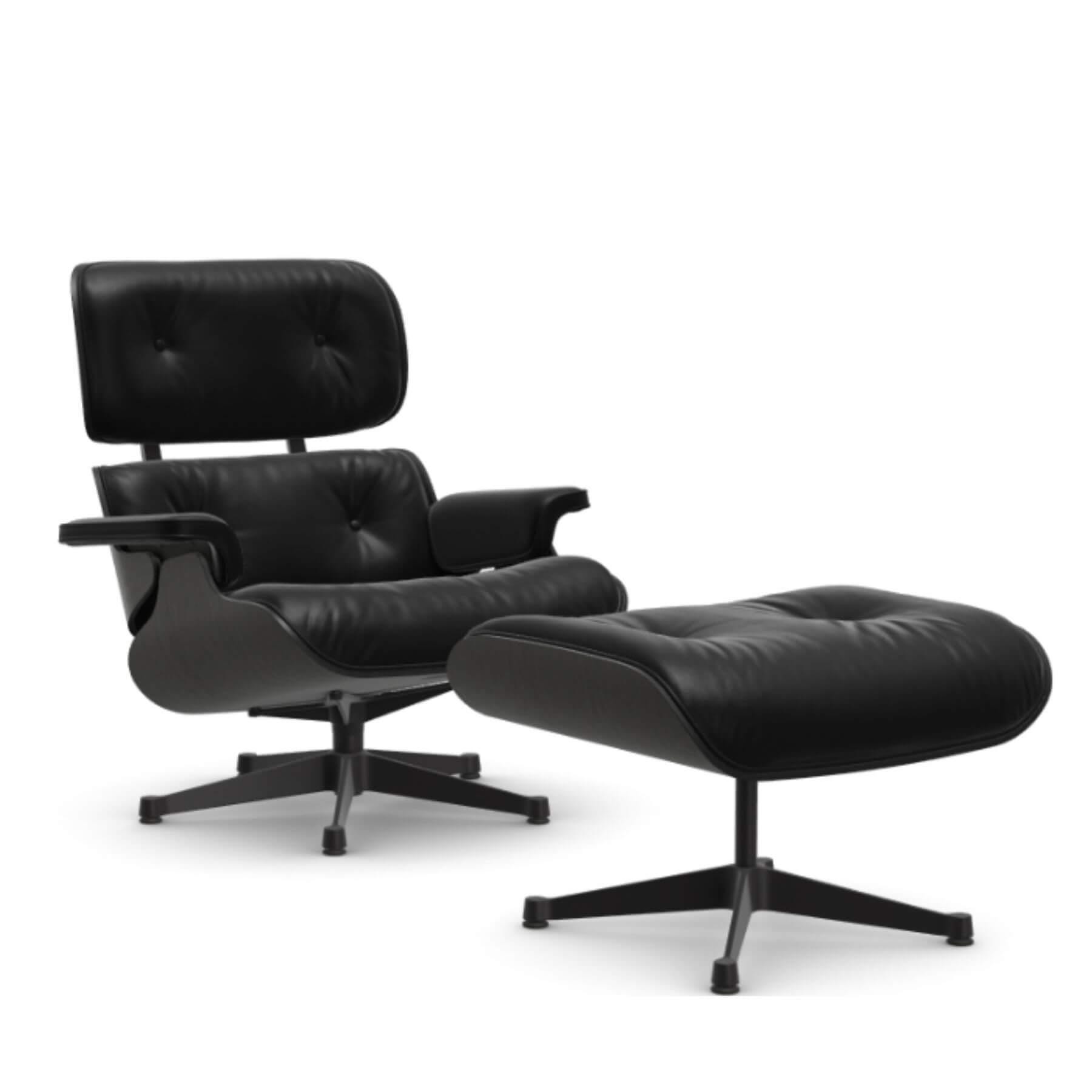 Vitra Eames Classic Lounge Chair Black Ash Leather Natural F Nero Polished Black With Ottoman Designer Furniture From Holloways Of Ludlow